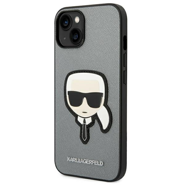 Case Karl Lagerfeld iPhone 14 6.1" silver/silver hardcase Saffiano Karl`s Head Patch